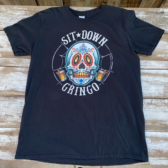 Mens black tshirt, day of the dead skull, sit down gringo, Cinco de Mayo, Large - Picture 2 of 10